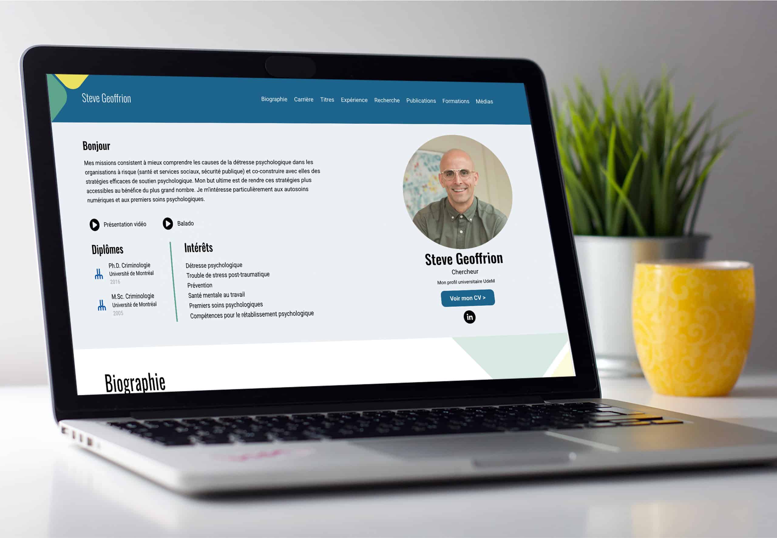 Site web de Steve Geoffrion: une vitrine pour mettre en valeur le chercheur